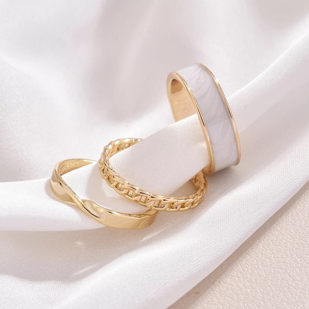 3 Piece Gold Chain Ring Set Adjustable Stackable NWT - Picture 5 of 5